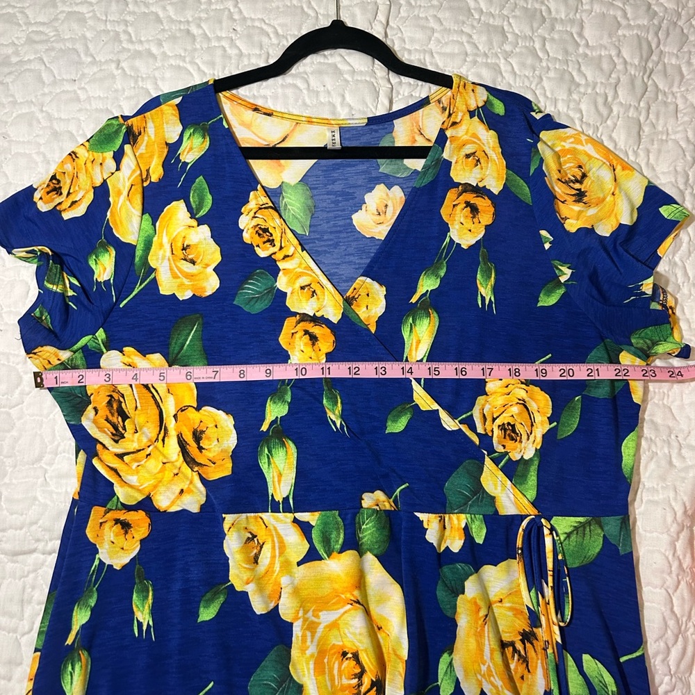 Floral Wrap Summer high low Dress in Blue with Yellow Flowers super comfy! - Picture 6 of 6